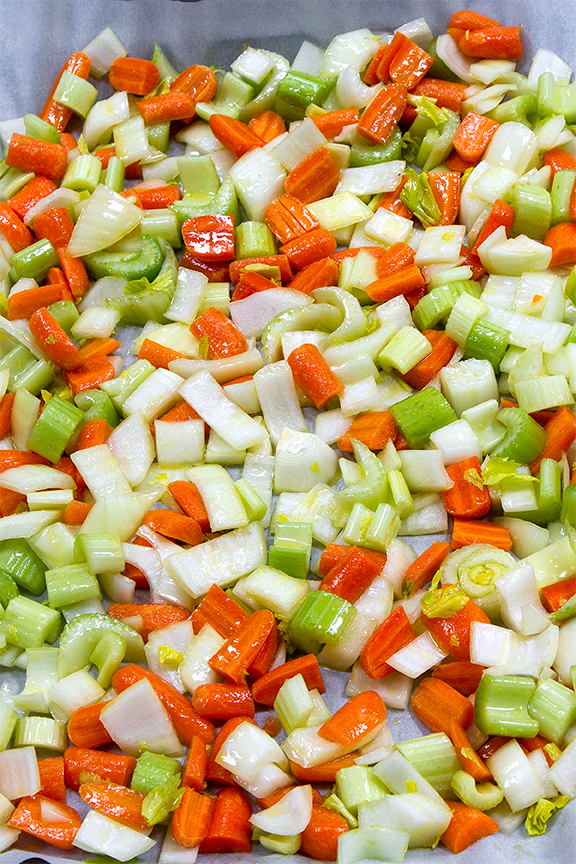 Mirepoix tossed with olive oil