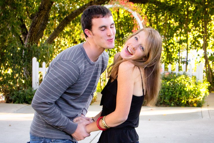 The happy couple checks out the venue and does a little practicing.