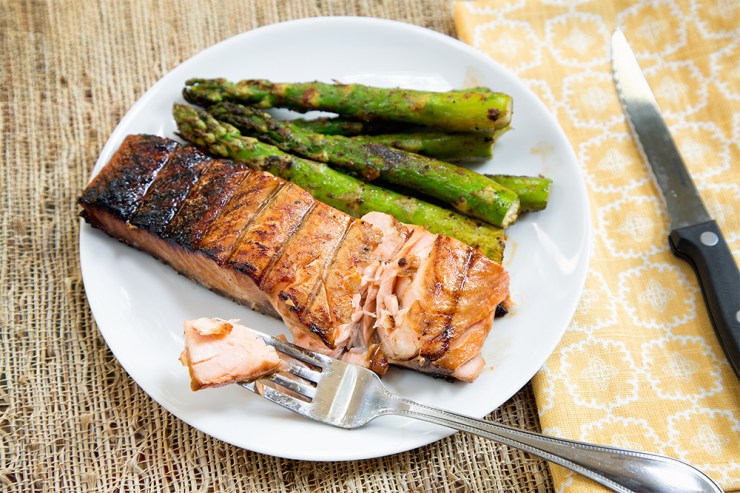 flaky, smoky, Asian flavored salmon