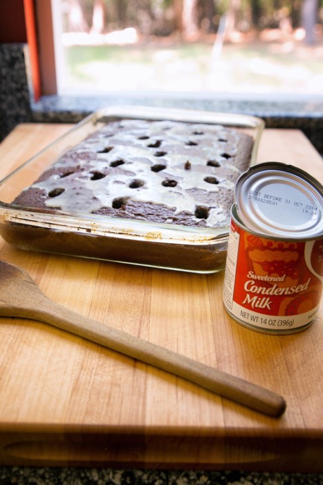 Poke the cake and fill with Sweetened Condensed Milk