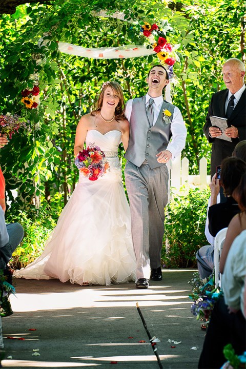 Groom is elated to be married 