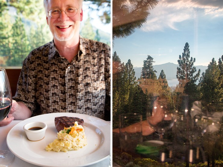 Yes!Chef! and his steak and mashed potatoes (top) View from window along with Yes!Chef!'s reflection (bottom)