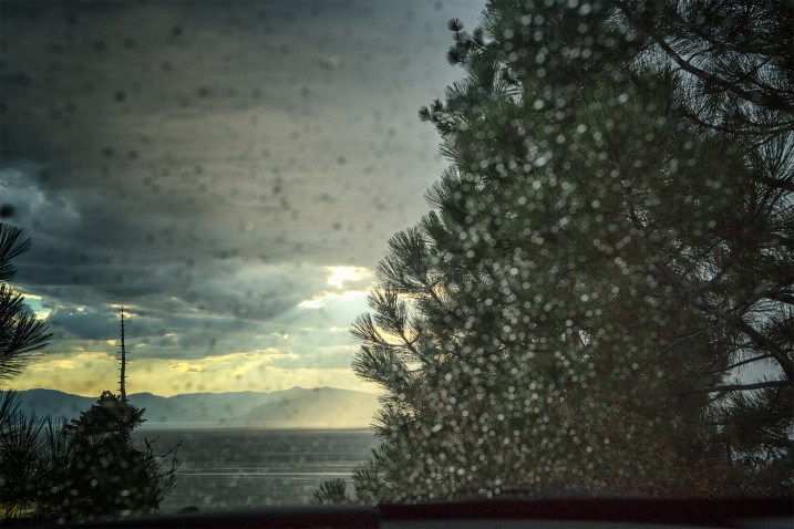 Inside the safety of the car