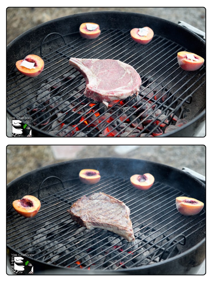 Grilling peaches and steak