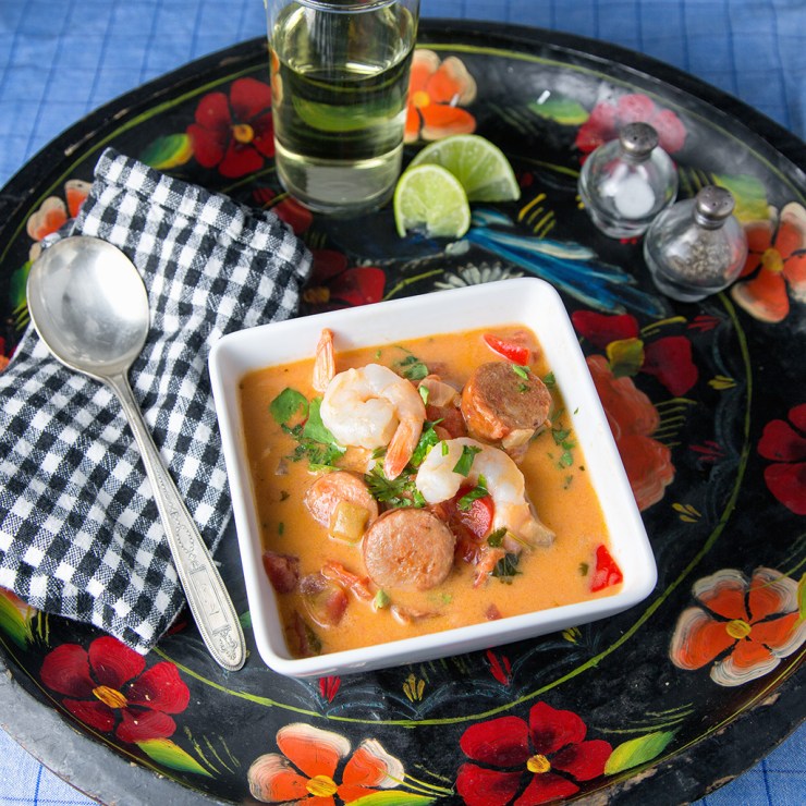 Brazilian Shrimp and Andouille Stew with lime