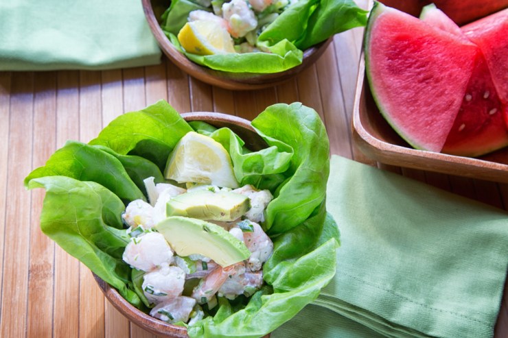 Fresh, summer Shrimp Roll Lettuce Wraps with Watermelon