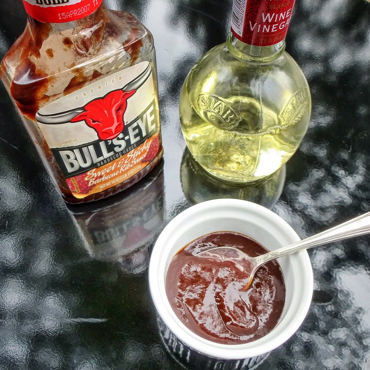 Mix a little vinegar into a sweet barbecue sauce