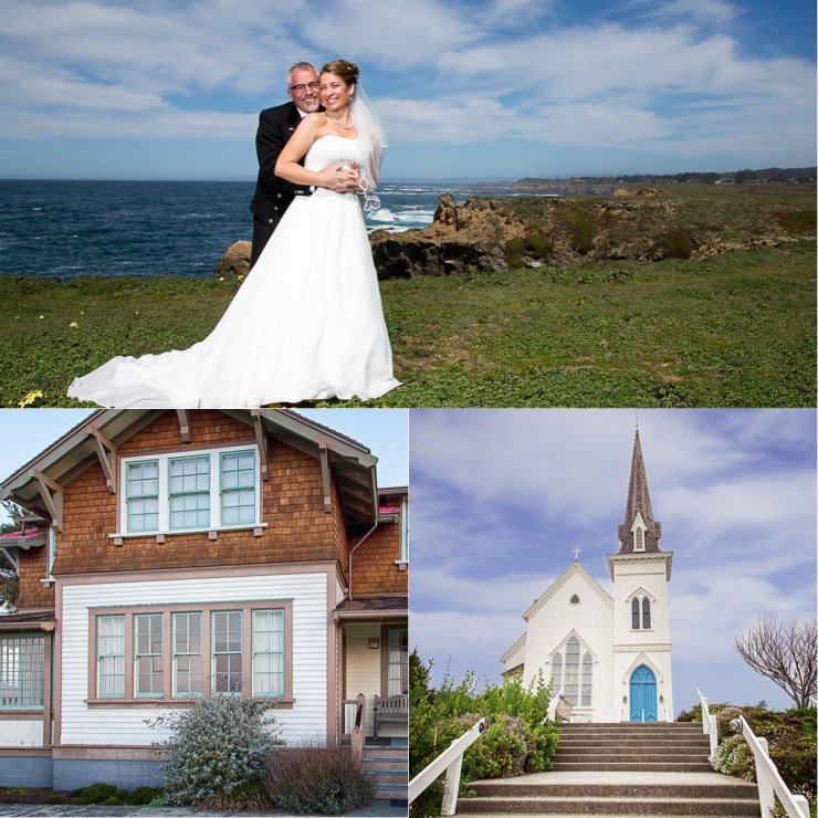 The happy couple (top), The Light Keepers House (bottom left) and the church where the wedding was held (Bottom right)