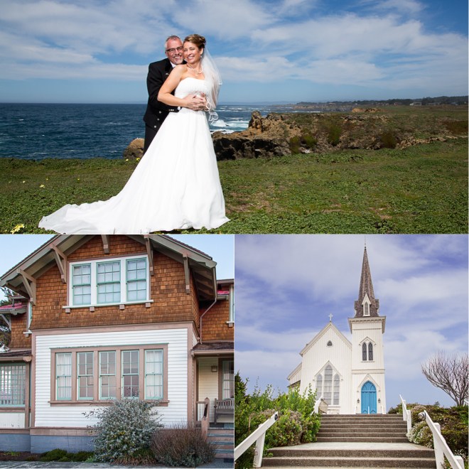 The happy couple (top), The Light Keepers House (bottom left) and the church where the wedding was held (Bottom right)